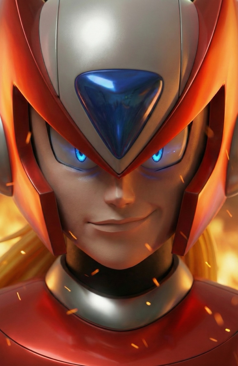 Zero close-up — blue eyes, sparks, controlled menace